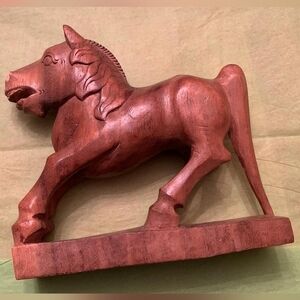 Vintage Hand Carved Brown Wooden Horse Sculpture Signed Bali N.E.I 665/7